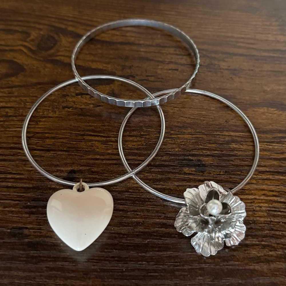 Delicate Silver Charm Bracelet Set
